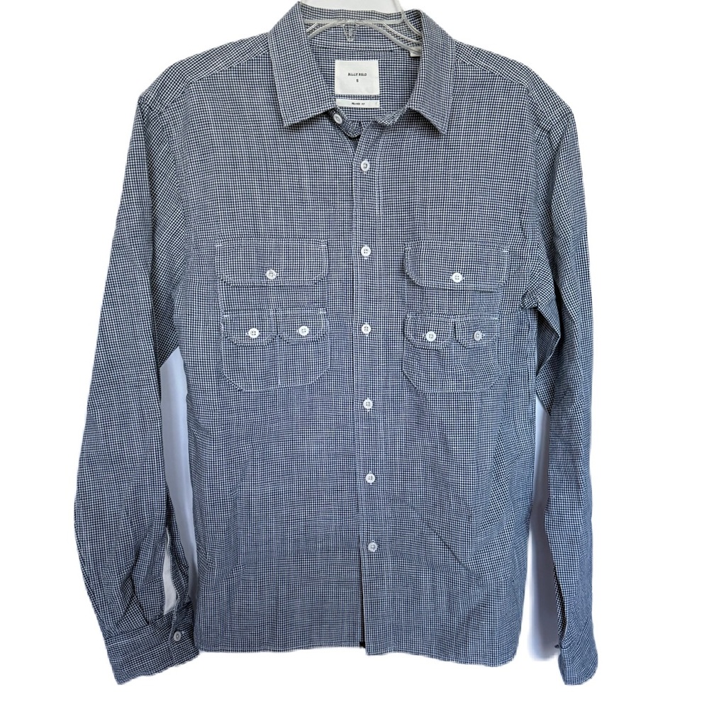 Billy Reid Micro-Check Creek Shirt Carbon Blue NWT Button Down